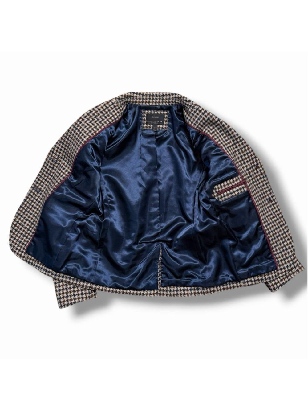 J.Crew Schoolboy Houndstooth Wool Blazer Brown Navy Gold Crest Buttons Size 2 - Picture 4 of 7